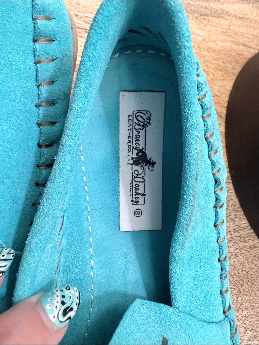 Limited Edition Thunderbird Broncy Donkey Turquoise Suede Moccasin - Picture 2 of 2
